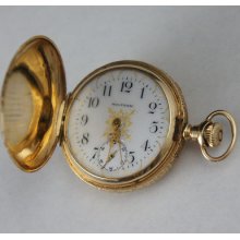 14k Gold Waltham Pocket Watch Keystone Case Diamond Engraved Repair Or Parts