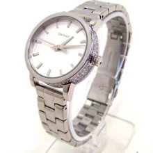 $155 Dkny Ladies Glitz Crystal Bezel Stainless Steel Bracelet Watch Ny8303