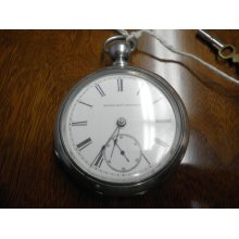 1886 Elgin 11 Jewel, Key Wind Pocket Watch. Solid Sterling Silver Case