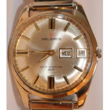 1950s Helbros Calendar Date Self Winding Watch Speidel Stretch Band Works