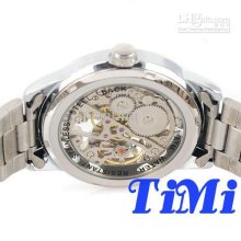 2012 Fashion See Through Dial Silver Skeleton Mens Automatic Watch S