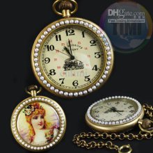 2012 Hotsale Vintage Copper Pearl Image Mechanical Pocket Watch
