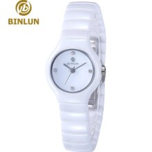2013 Fashion Ladies White Ceramic Quartz Watches White Dial Diamonds Marks