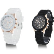 2013new(2pcs)unisex Geneva Silicone Jelly Gel Quartz Analog Sports Wrist Watch