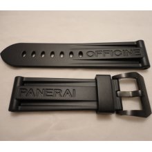 24mm Black Rubber Dive Strap w/ Black PVD Steel Buckle for Panerai - Stainless Steel - Black - 7.5