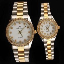 2pc Valentine Crystal Two Tone Quartz Wristwatches Na42