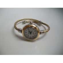 2tone Silver Gold Cable Band Bangle Cuff Watch