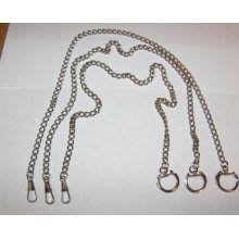 3 Vintage Style Pocket Watch Chain Lot Silver Tone Metal From Old Stock