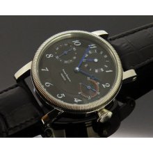 42mm Parnis Double Time Zone Power Reserve Black Dial Hand Winding Men Watch 301