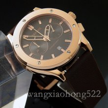 44mm Parnis Black Dial Chronograph Quartz Mens Watch Gold-plated Case Pn435