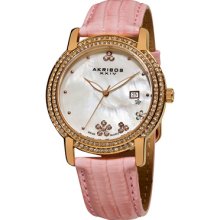 Akribos XXIV Watches Women's Mother of Pearl Dial Pink Leather Pink Le