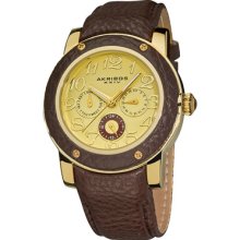 Akribos XXIV Watches Women's Gold Tone Dial Brown Leather Brown Leath