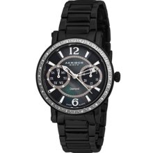 Akribos XXIV Watches Women's Diamond Swiss Steel Day/ Date Black IP St