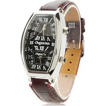 Analog Women's PU Quartz Wrist Watch with Olive-shaped Case (Brown)