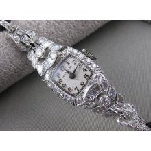 Antique 1.70ct Euro Mine Cut Diamond Platinum Art Deco Hamilton Watch 8.5