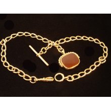 Antique 1899 18k Gold Curb Link Pocketwatch Chain W/fob - Gia Appraised $9650.00