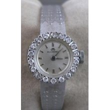 Antique Bucherer Old Mine Diamond 18kt White Gold Mechanical Watch 6.25