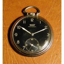 Antique Pocket Watch Tissot Black Dial Military Style Wwii Swiss Made