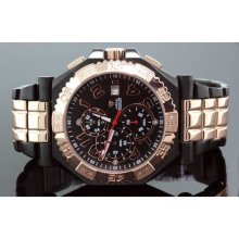 Aqua Master Mens Swiss Made Rose Gold Sports Diamond Watch 0.12ctw