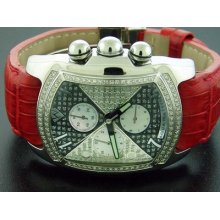 Aqua Master Silver & Black Face W/ 1.25ct Diamonds Watch Red Band