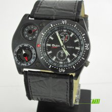 Army Pop Mens Special Design Sport 3 Dials Black Strap Wrist Quartz Watch Oulm