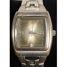 Attractive Silver Tone Relic Khaki Green Face Link Band Men's Watch Works(r1)