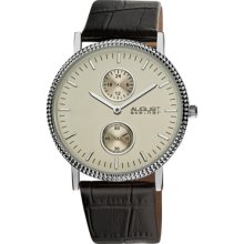 August Steiner Watches Men's Cream Dial Black Leather Black Leather/Cr