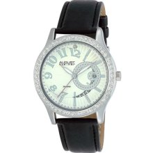 August Steiner Watches Women's Silver Dial with Diamonds Black Leather