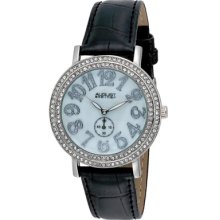 August Steiner Watches Women's White Mother of Pearl Dial Black Leathe