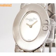 Auth Christian Dior Lady Dior Silver Dial Stainless Steel Wrist Watch Great