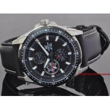Authentic Casio Ef336l-1a Black Leather Black Dial Men's Watch