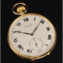 Authentic Longines 18k Solid Yell Gold Open Face Case Pocket Watch Antique 1910'