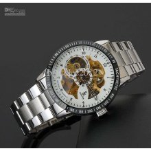 Automatic Men's Watches Gold Mechanical Movement White Dial Stainles
