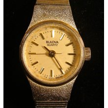 Beautiful Classic Gold Tone Bulova Bracelet Band Quartz Ladies Watch Works(r1)