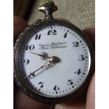 Beautiful Rob. Waldmann Ladies Pocket Watch Antique Silver Case Does Not Run