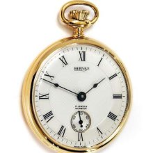 Bernex Swiss Made Mechanical Gold Plate Open Face Pocket Watch