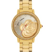 Betsey Johnson Molded Rose Dial Watch, 40mm Gold