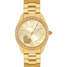 Betsey Johnson Womens Watch Bj00190-15 Gold Stainless Steel Heart Gold Crystals
