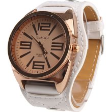 Big Retro Girl Women Watch White Watchband Gold Dial Plate 9317