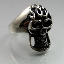 Biker Heavy Stainless Steel Skull Big Teeth Mens Ring