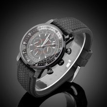 Black Dial Plastic Band 6 Hand Date Day Sports Mechanical Automatic Wrist Watch