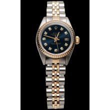 Black diamond dial lady watch SS & pink gold jubilee datejust very fine