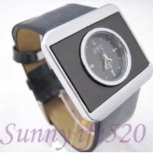 Black Leather Men Lady Stainless Steel Quartz Watch