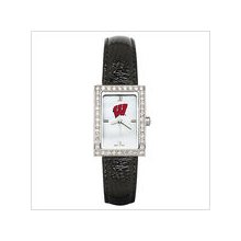 Black Leather University of Wisconsin Watch W/ Cz Frame