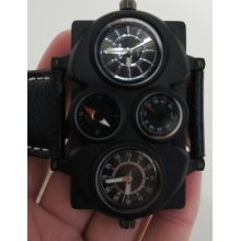 Black Mens / Boys Oulm Dual Time Zone Analogue Display Russian Military Watch