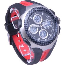 Black Red Digital Chronograph Date Alarm Military Sport Rubber Mens Wrist Watch