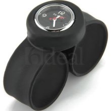 Black Slap Snap On Silicone Rubber Gel Jelly Quartz Sport Wrist Watch