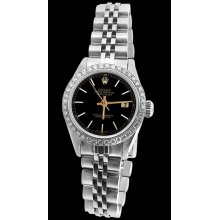 Black stick dial rolex date just watch diamond bezel SS jubilee bracelet lady - Black - Stainless Steel