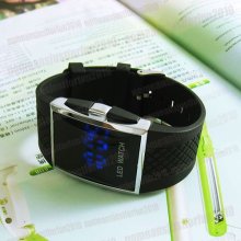 Blue Led Light Digital Black Rubber Silicone Sports Wrist Watch Unisex M595b