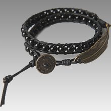 [br18] Handmade Mens Classic Wrap Bracelets With A Feather For Biker Rocker Goth
